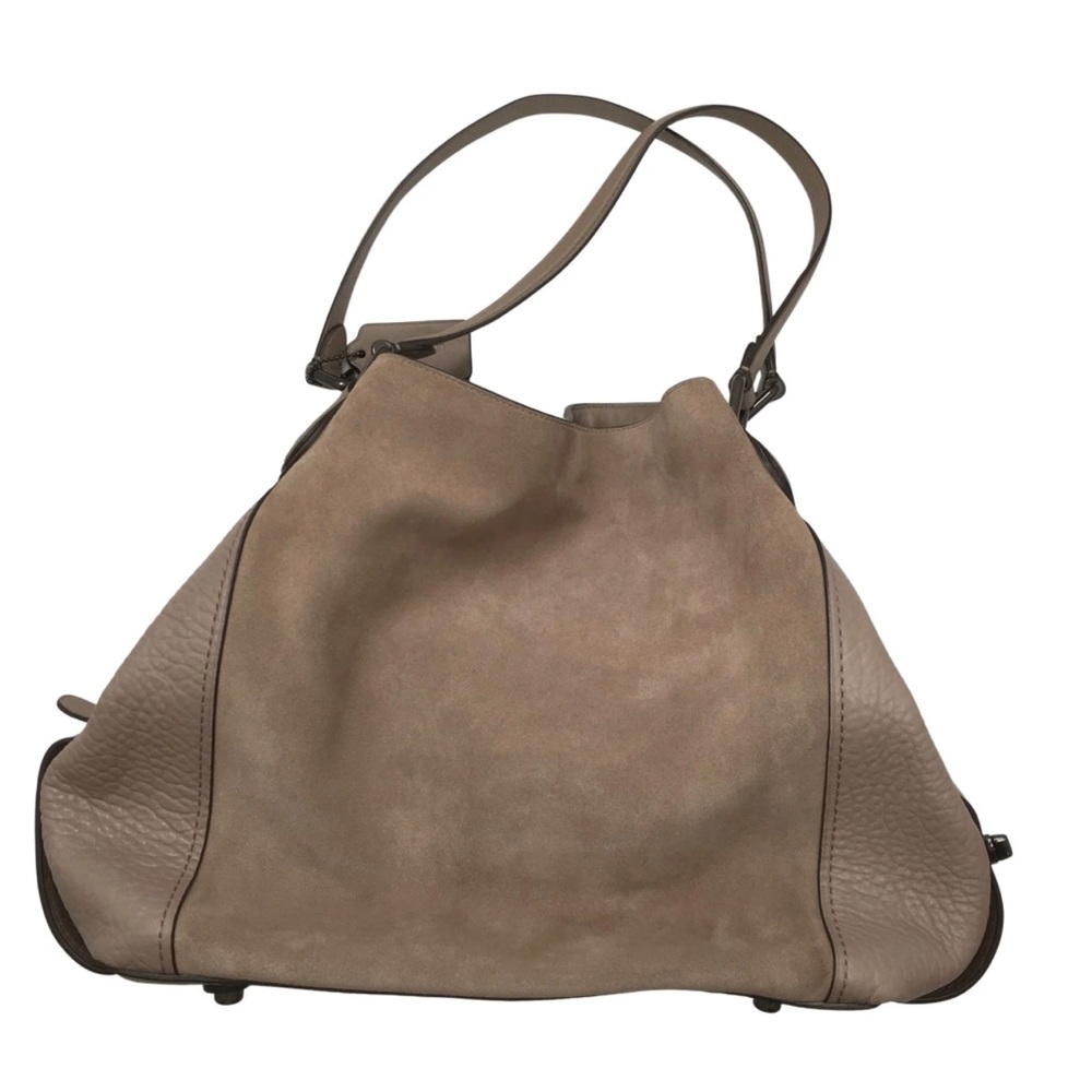 Large Coach Edie Mixed Leather Shoulder Bag in Beige